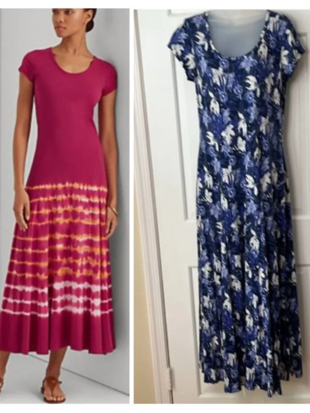 🌷Ralph Lauren A-Line Maxi Dress White and Blue Flutter Sleeve Maxi Dress